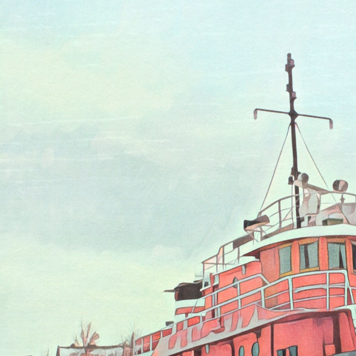 Montreal Canada Vintage Travel Poster With Red Tugboat Winter Harbor - Image 4