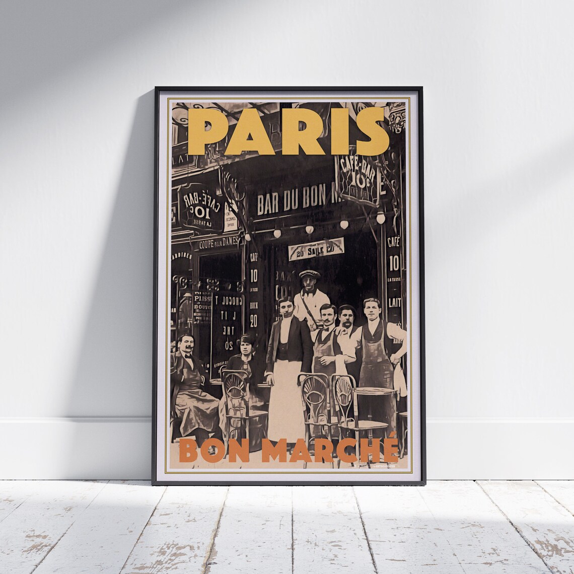 Paris Bon Marche Vintage Cafe Brasserie Scene Retro Travel Poster