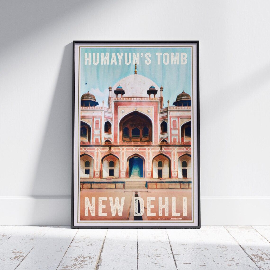 Humayun's Tomb New Dehli India Retro Travel Poster Mughal Art