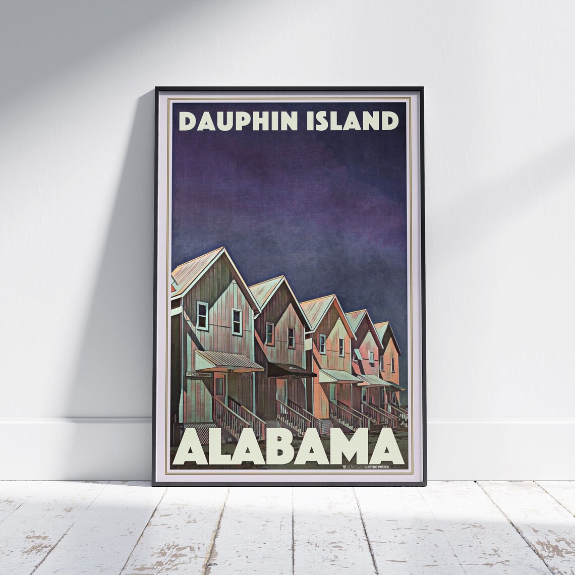 Dauphin Island Alabama Vintage Travel Poster With Beach Cottages Row