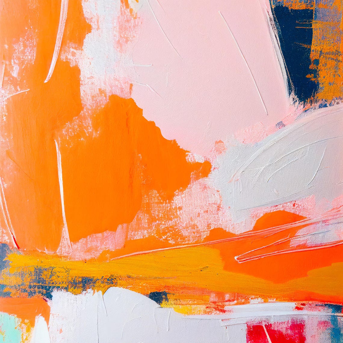Burnt Orange Pink White Palette Knife Abstract Painting Poster - Image 3