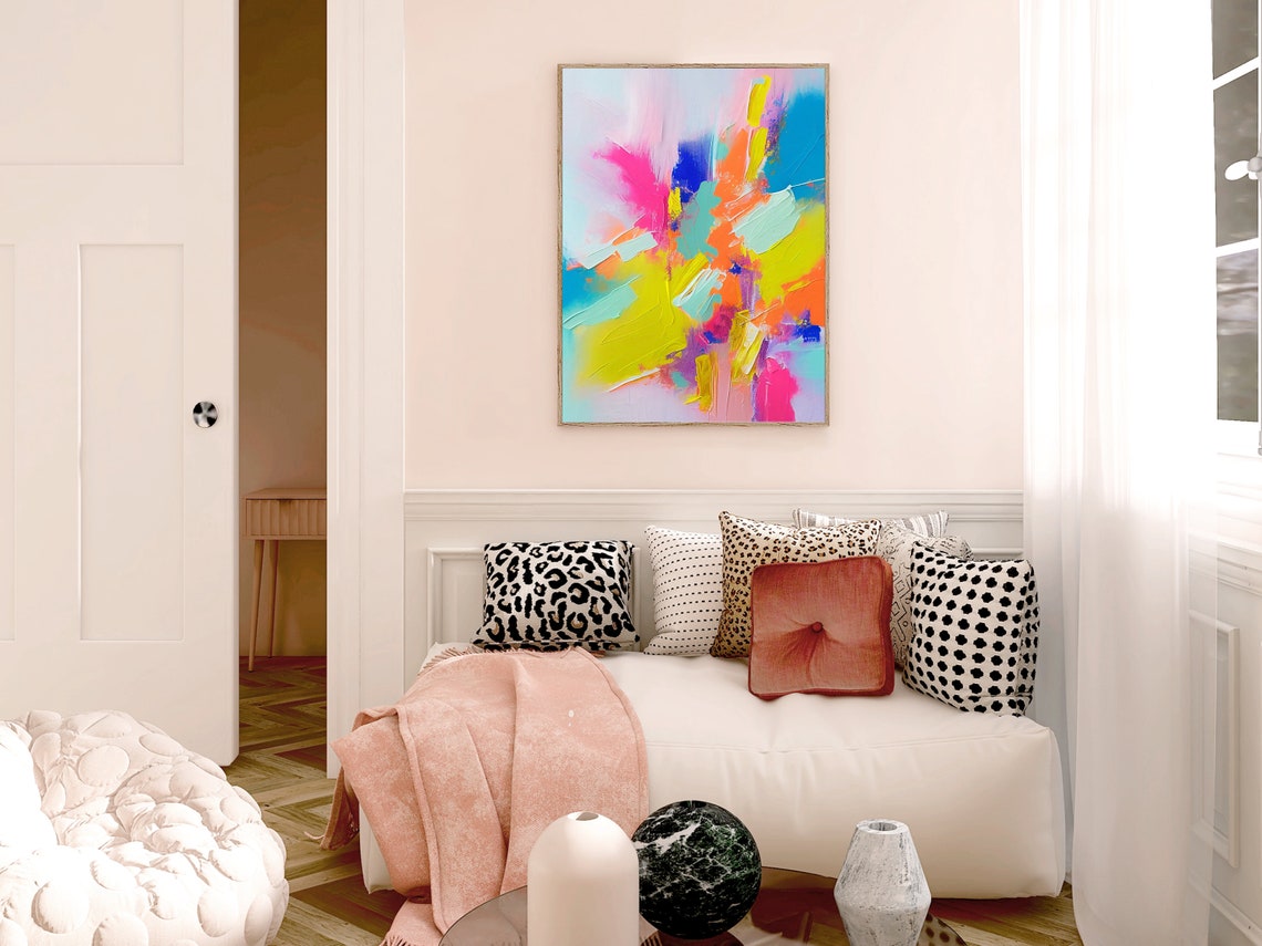 Chartreuse and Coral Vivid Abstract Expressionist Color Poster - Image 2