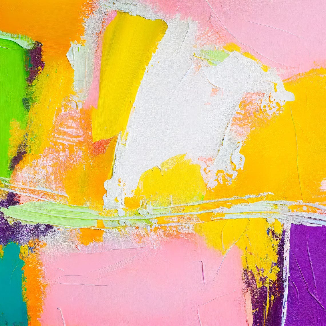 Lime Green Coral Yellow Brushstroke Vibrant Abstract Painting Poster - Image 3