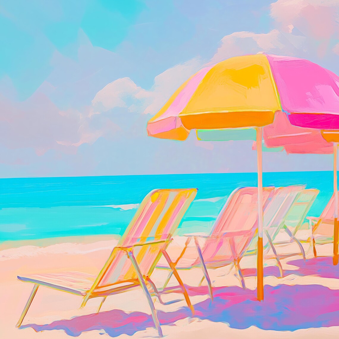 Colorful Beach Umbrellas and Lounge Chairs Turquoise Ocean Wall Art - Image 3