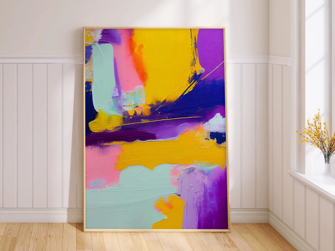 Indigo Gold Magenta Brushstroke Bold Abstract Expressionism Poster - Image 2