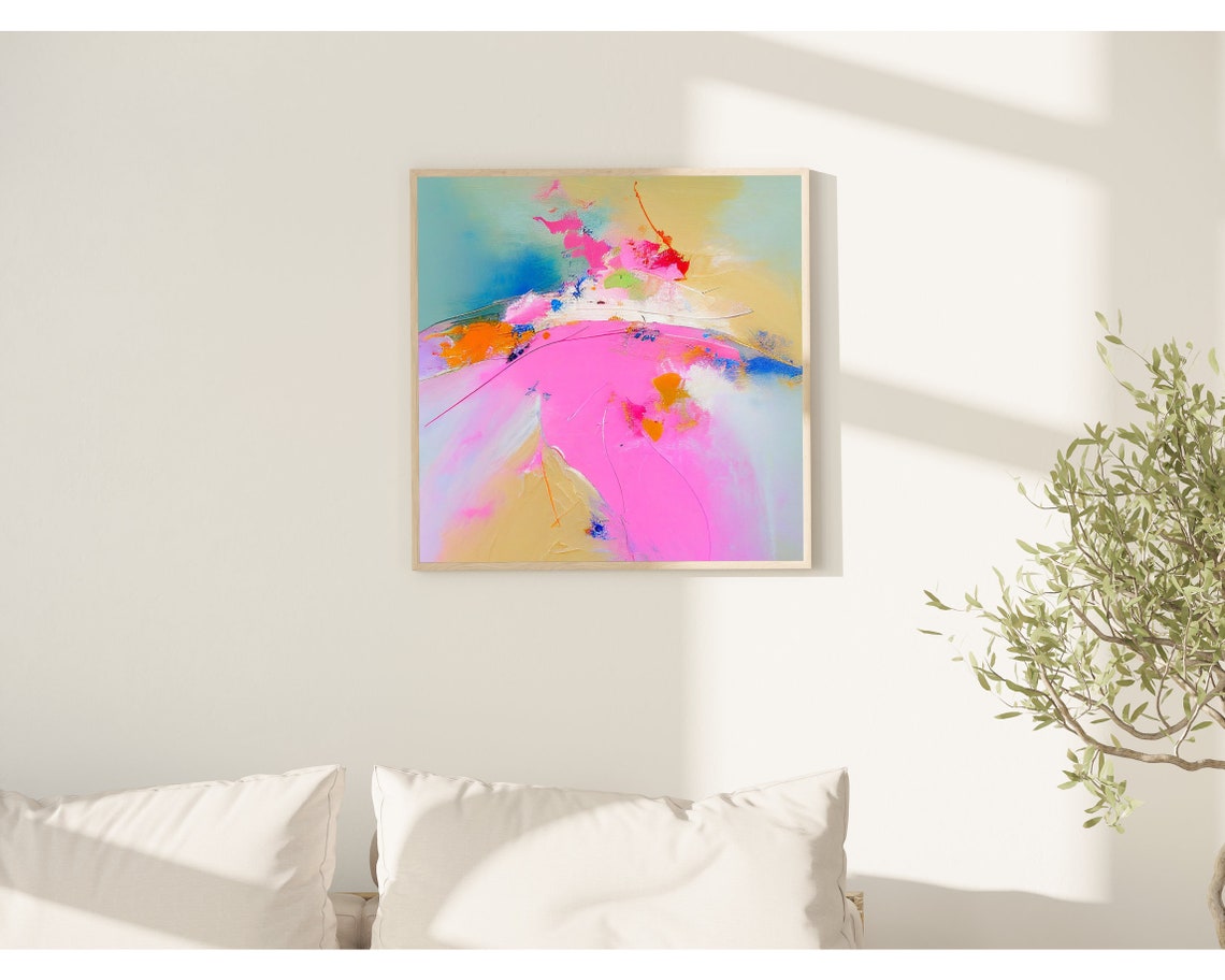 Blush Pink and Beige Minimal Abstract Square Modern Art Poster - Image 2