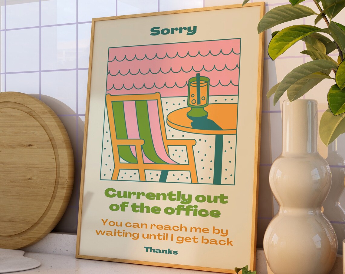 Sorry Currently Out Of Office Cream Retro Cafe Funny Office Poster