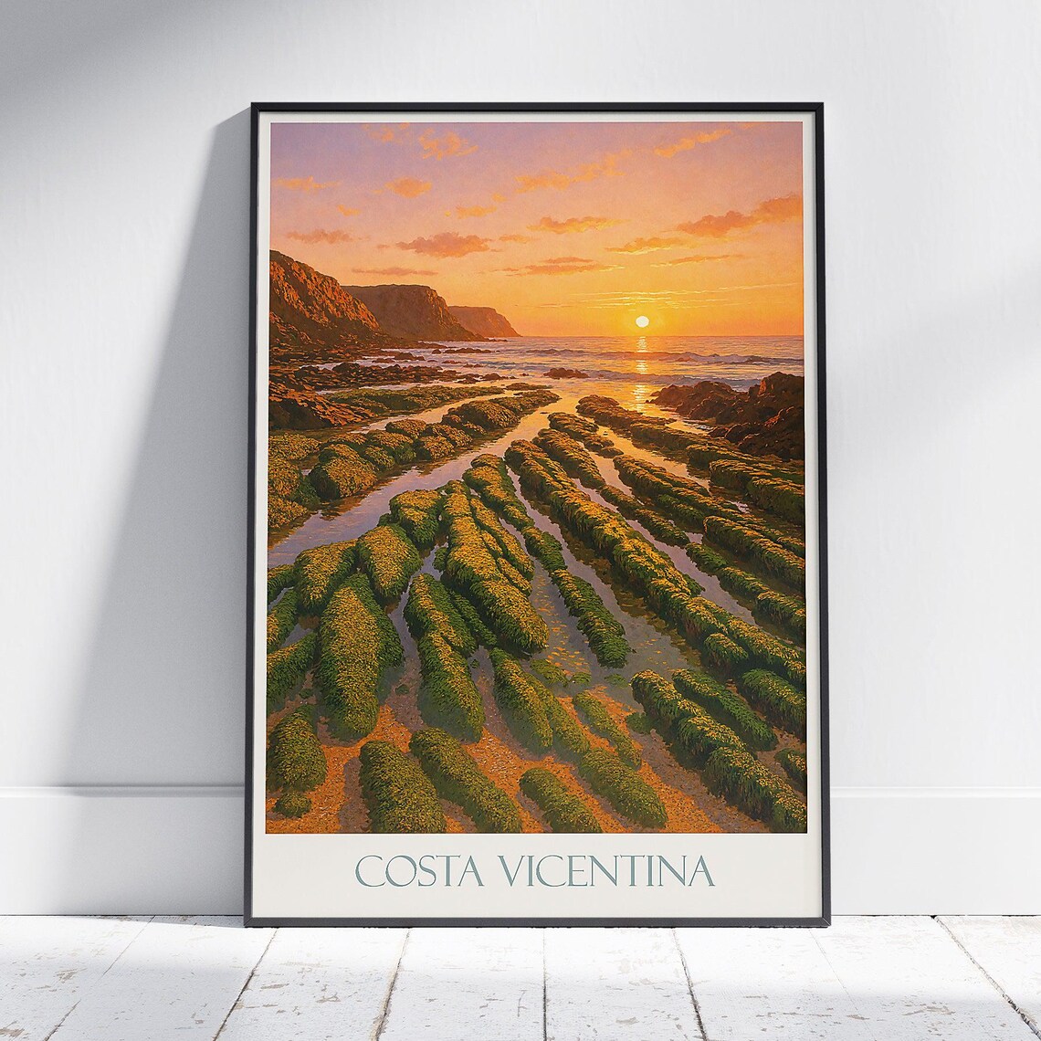 Costa Vicentina Portugal Sunset Rocky Coastline Travel Art Poster