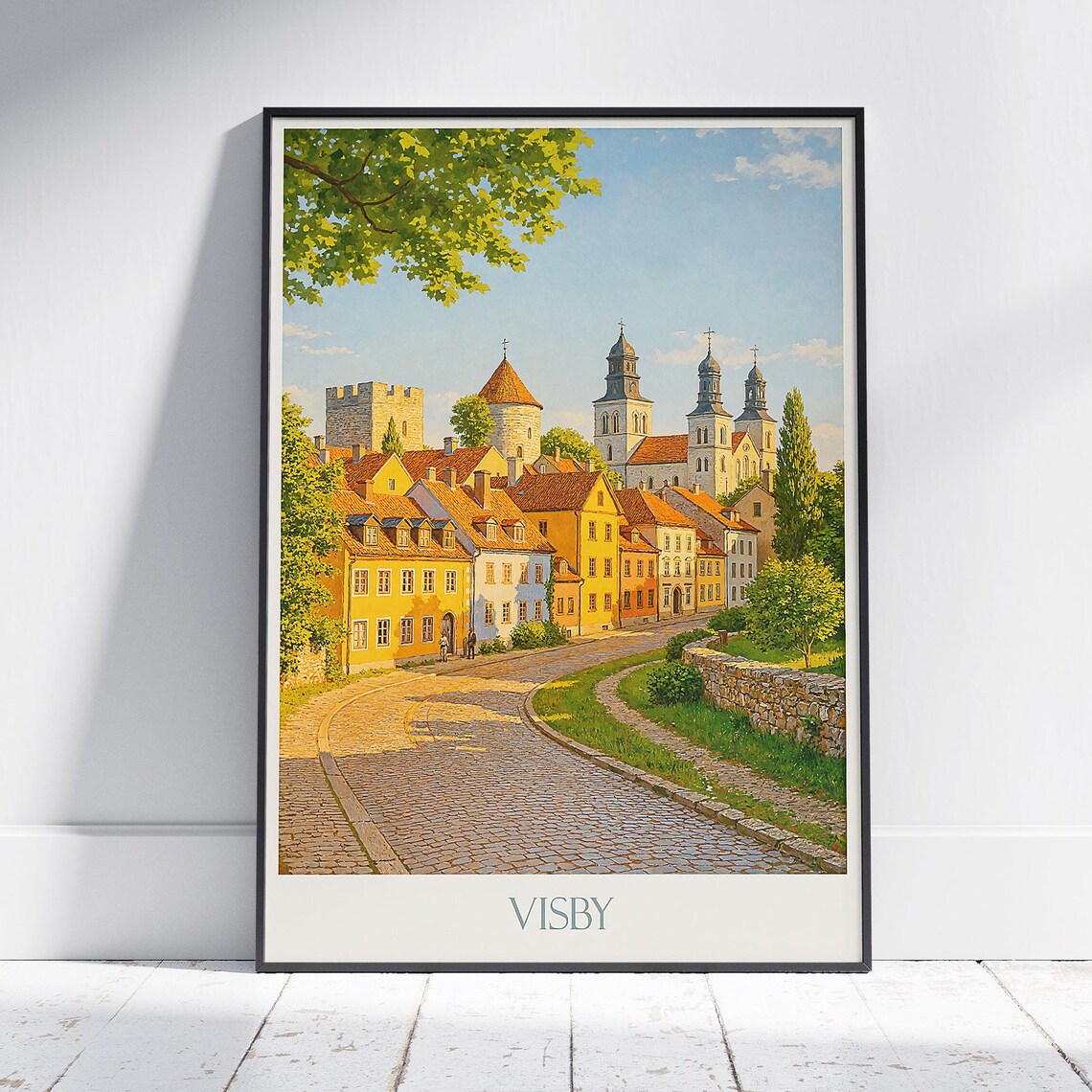 Visby Sweden Medieval City Walls Old Town Street Travel Poster