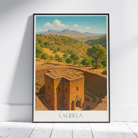 Lalibela Travel Poster Ethiopia Rockhewn Churches Art Print African Wall Decor Historic Unesco Site Gift