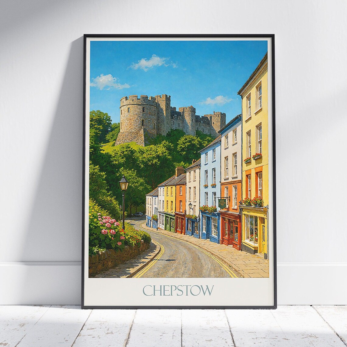 Chepstow Castle and Town Street Wales Historic Travel Poster