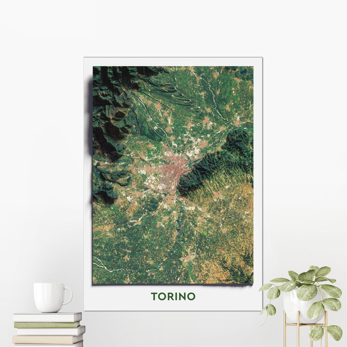 Torino Italy Aerial Satellite Shaded Relief City Map Art Poster