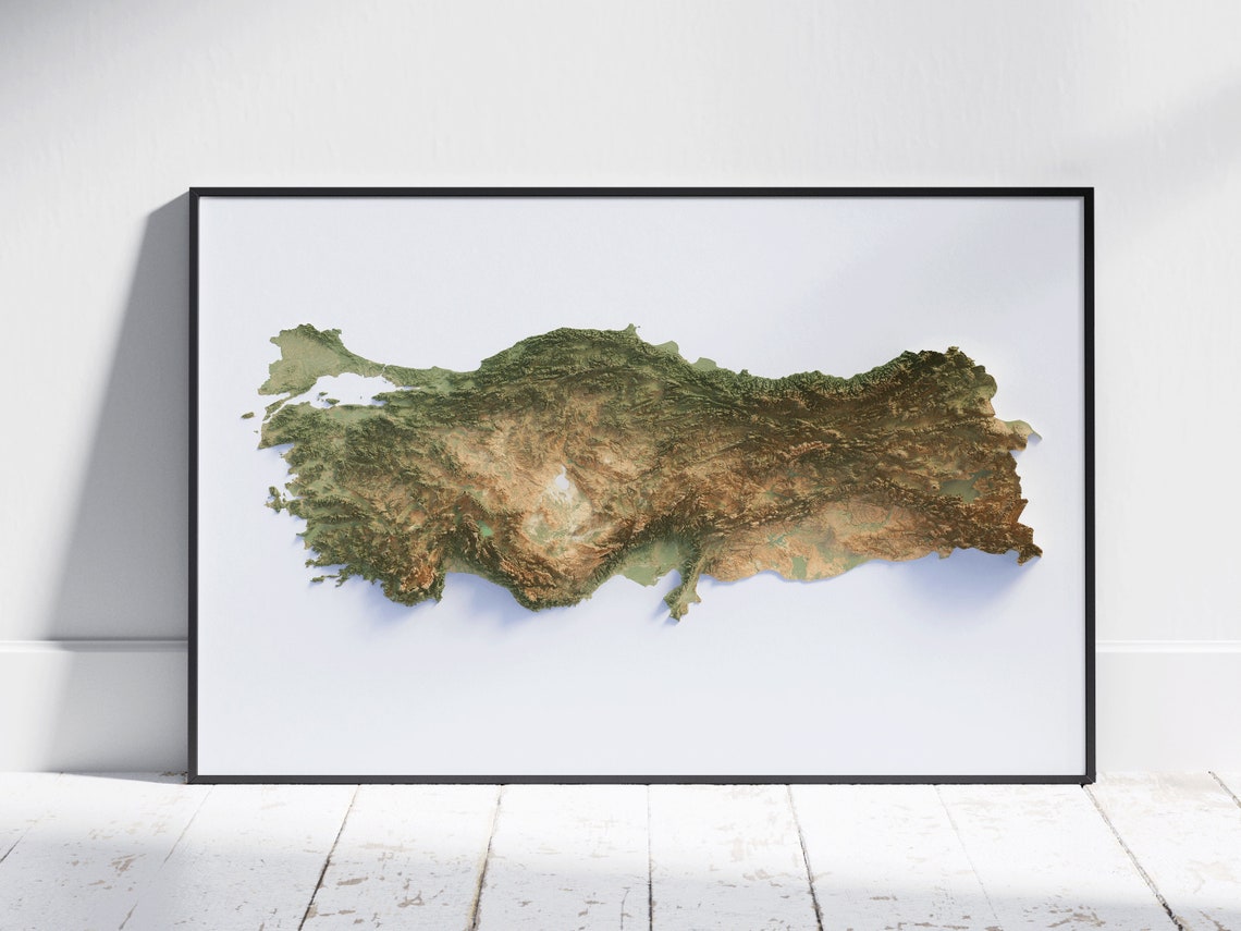 Turkiye Country 3D Topographic Shaded Relief Colorful Map Art Print
