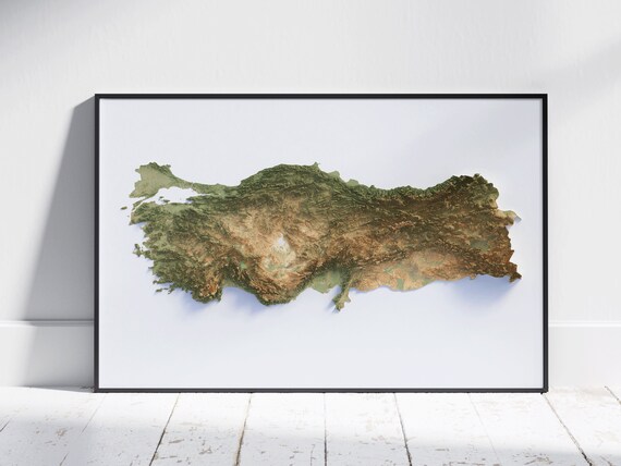 Turkiye Country 3D Topographic Shaded Relief Colorful Map Art Print