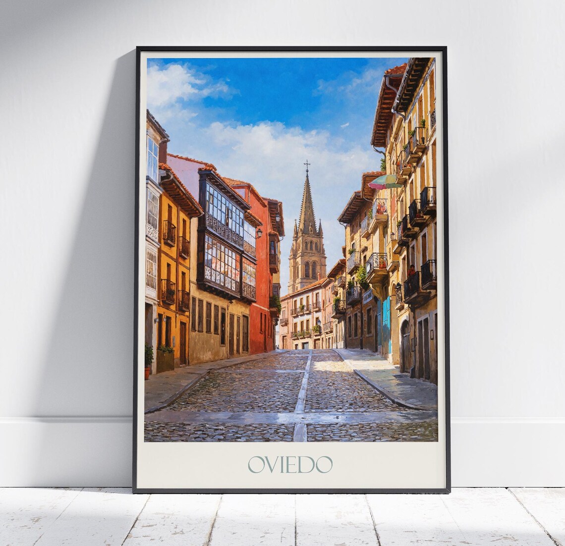 Oviedo Spain Historic Cathedral Old Town Painted Travel Poster