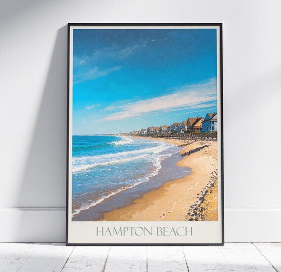 Hampton Beach Painted Coastal Scene With Surf And Beach Cottages Poster