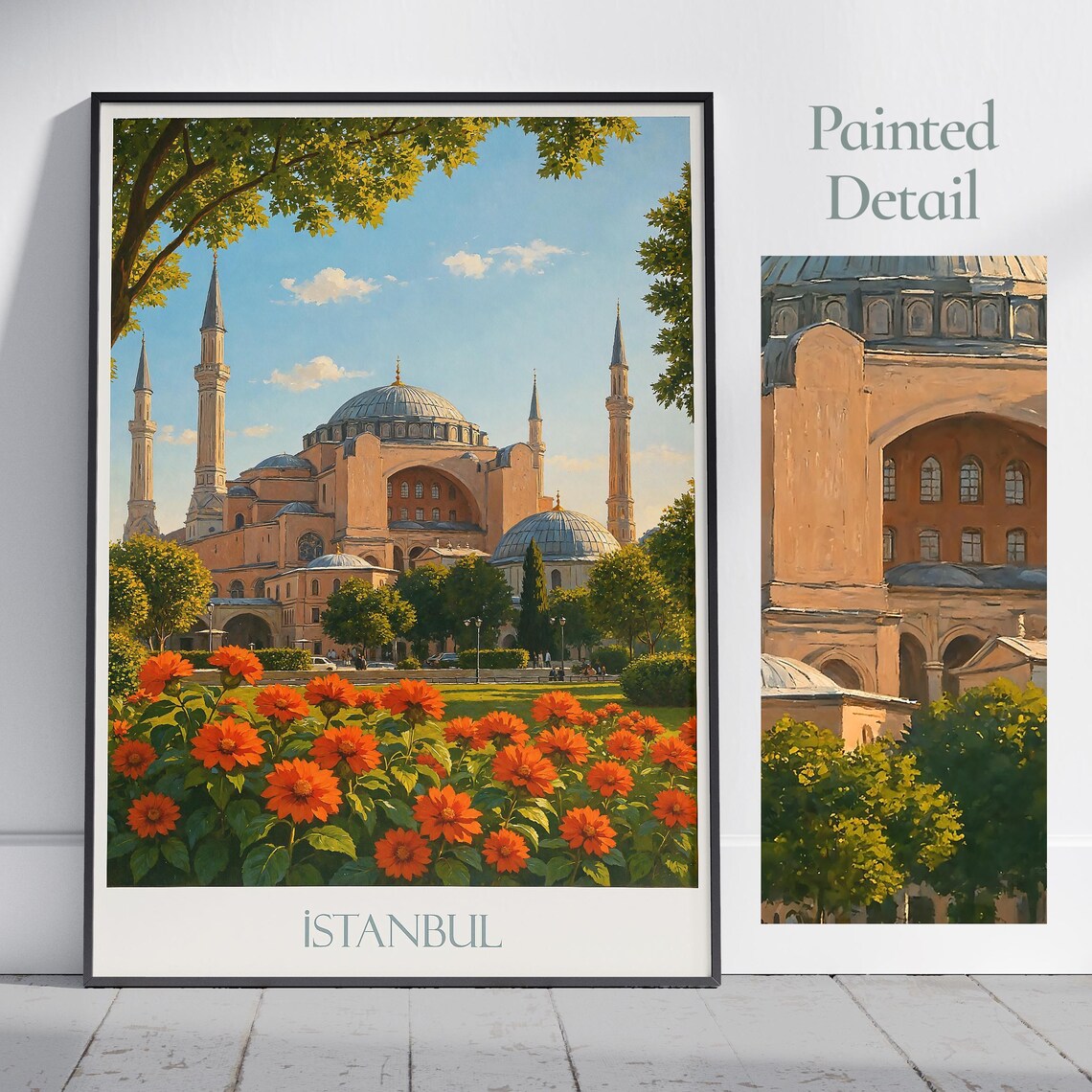 Istanbul Hagia Sophia Mosque Orange Flower Garden Travel Poster