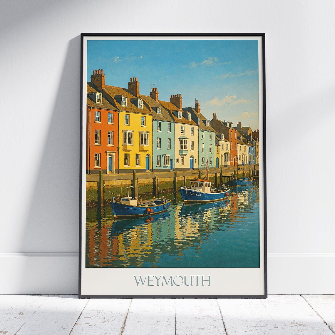 Weymouth Harbour Colourful Houses Fishing Boats Dorset Poster