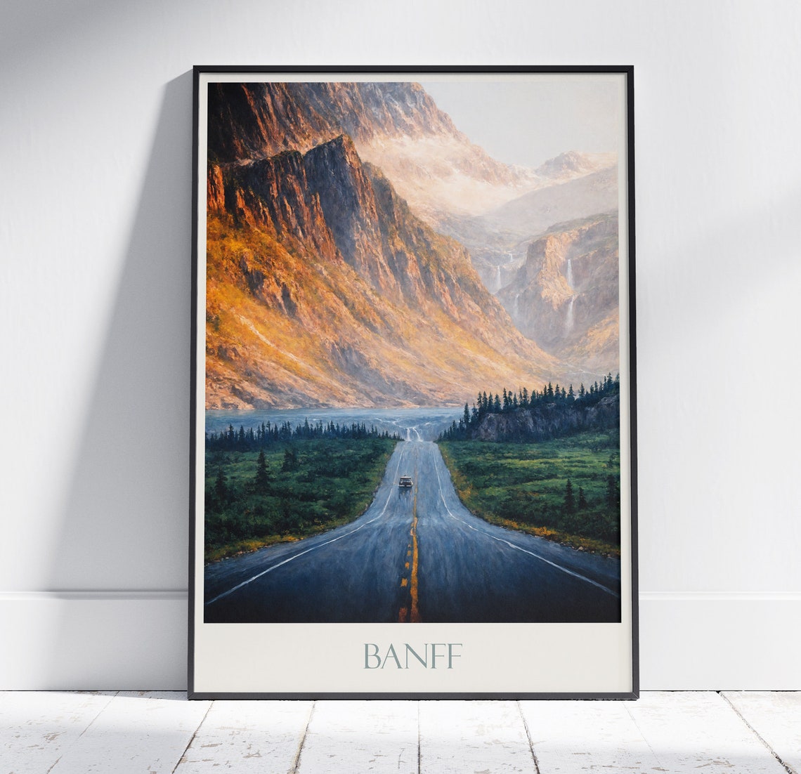 Banff Canada Rocky Mountain Road Trip Painted Adventure Poster