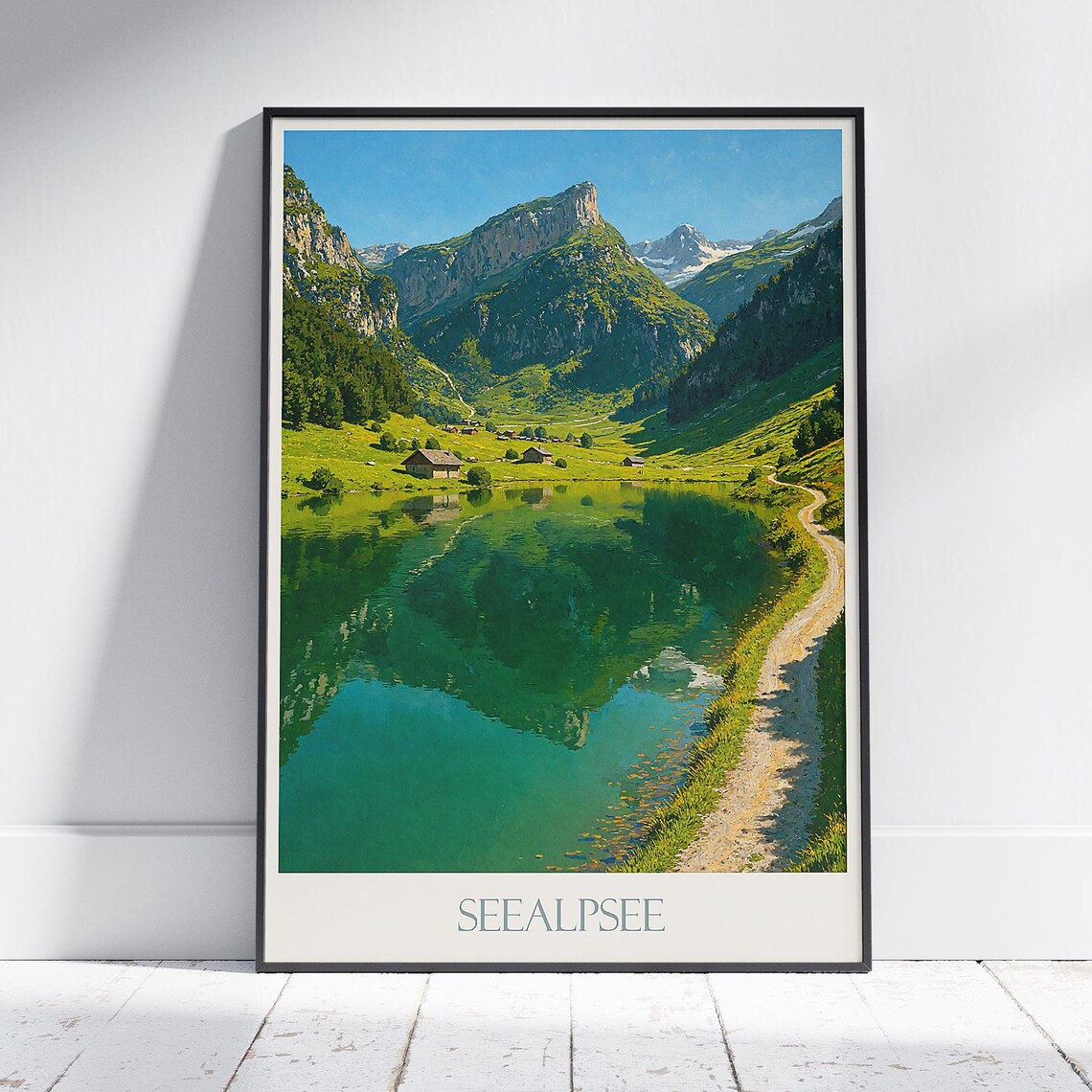 Seealpsee Switzerland Alpine Lake Valley Painted Travel Poster