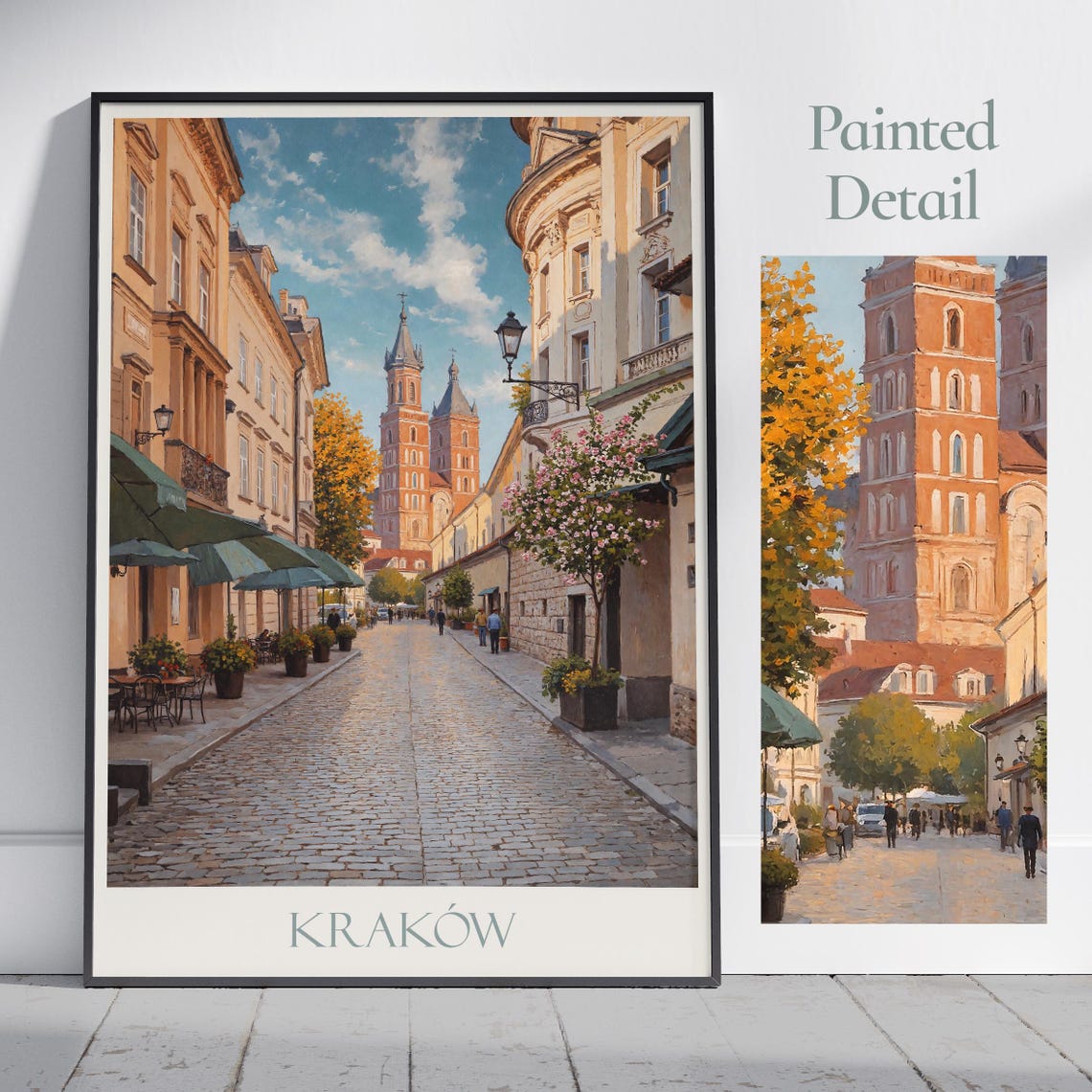 Krakow Poland Historic Old Town Basilica Painted Travel Poster