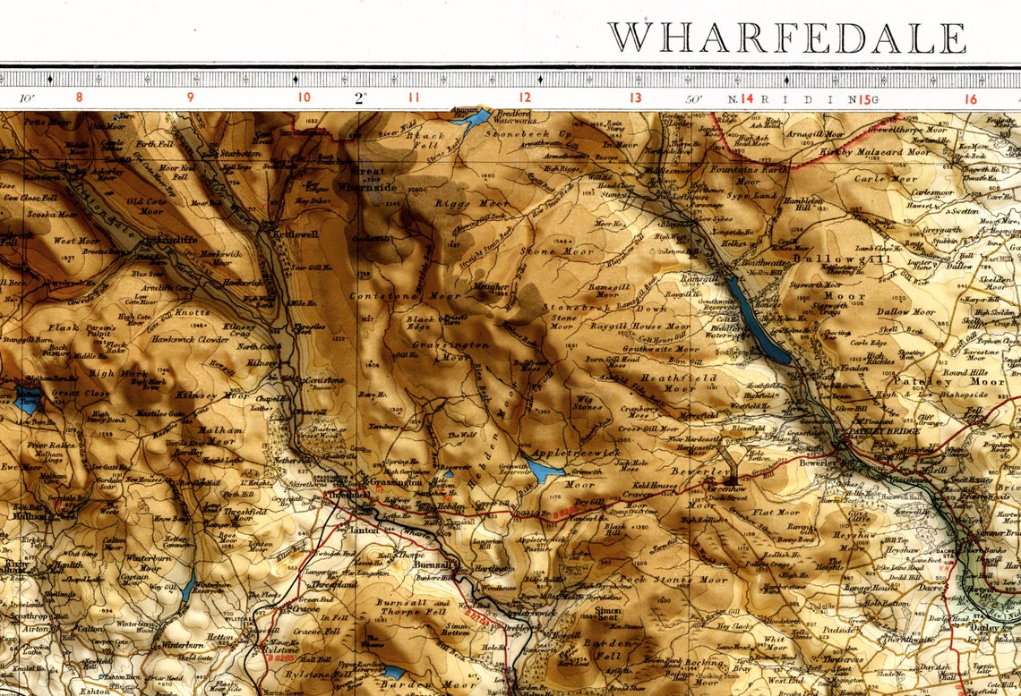 Wharfedale Yorkshire Vintage Bartholomew Shaded Relief Map Poster - Image 3