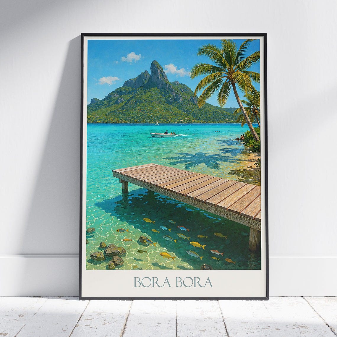 Bora Bora Lagoon Wooden Jetty Tropical Paradise Travel Poster