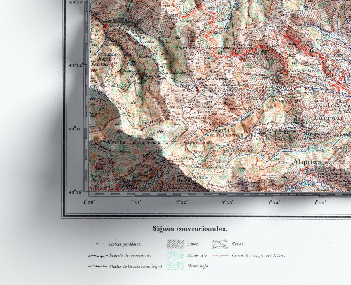 San Sebastian Basque Country Vintage Shaded Relief Map Art Poster - Image 2