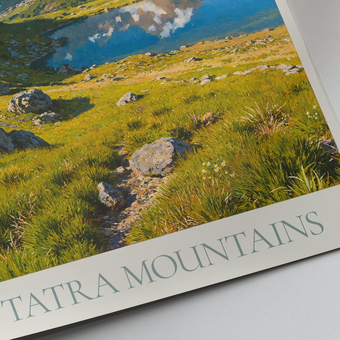 Tatra Mountains Alpine Lake Snowy Peaks Painted Travel Poster - Image 2