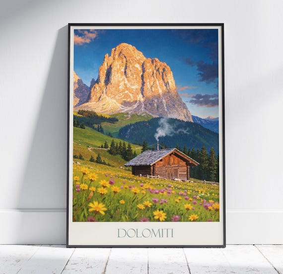 Dolomites Travel Print Travel Poster Painted Wall Art Print Home Decor Framed Personalized Print Vacation Travel Gift