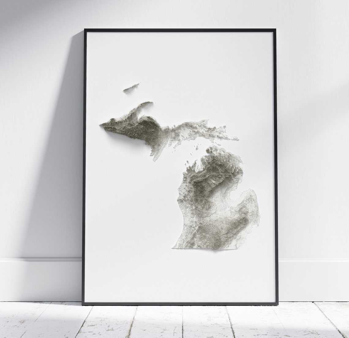 Michigan Minimalist Shaded Relief Topographic State Map Art Print