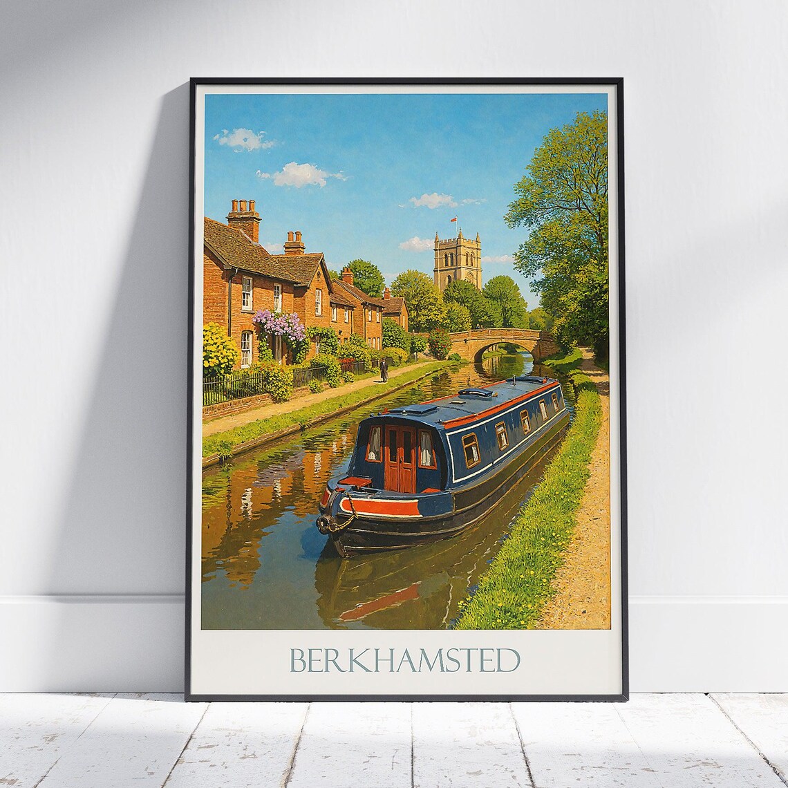 Berkhamsted Canal Narrowboat Grand Union Waterway Town Poster