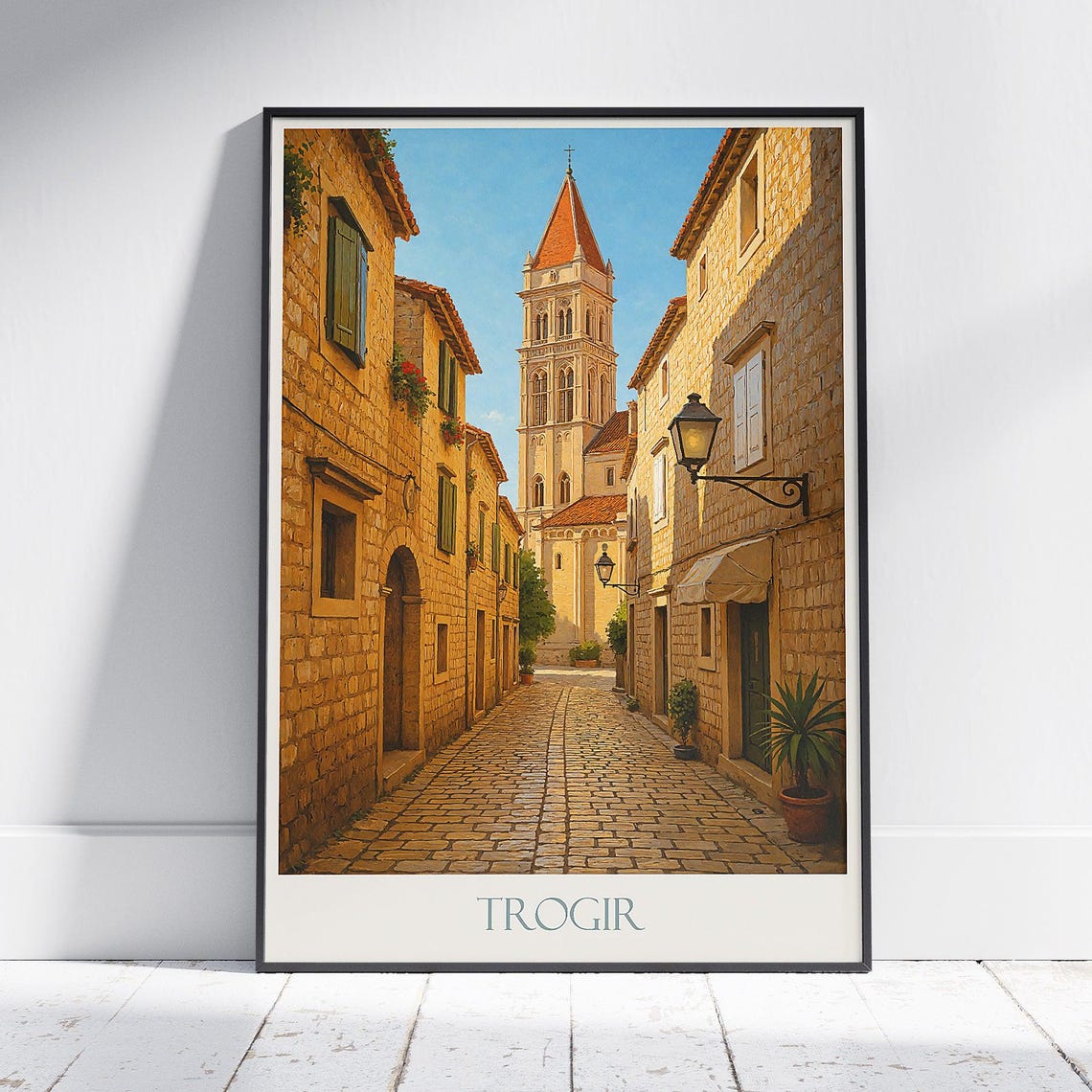 Trogir Croatia Old Town Cobblestone Street Bell Tower Poster