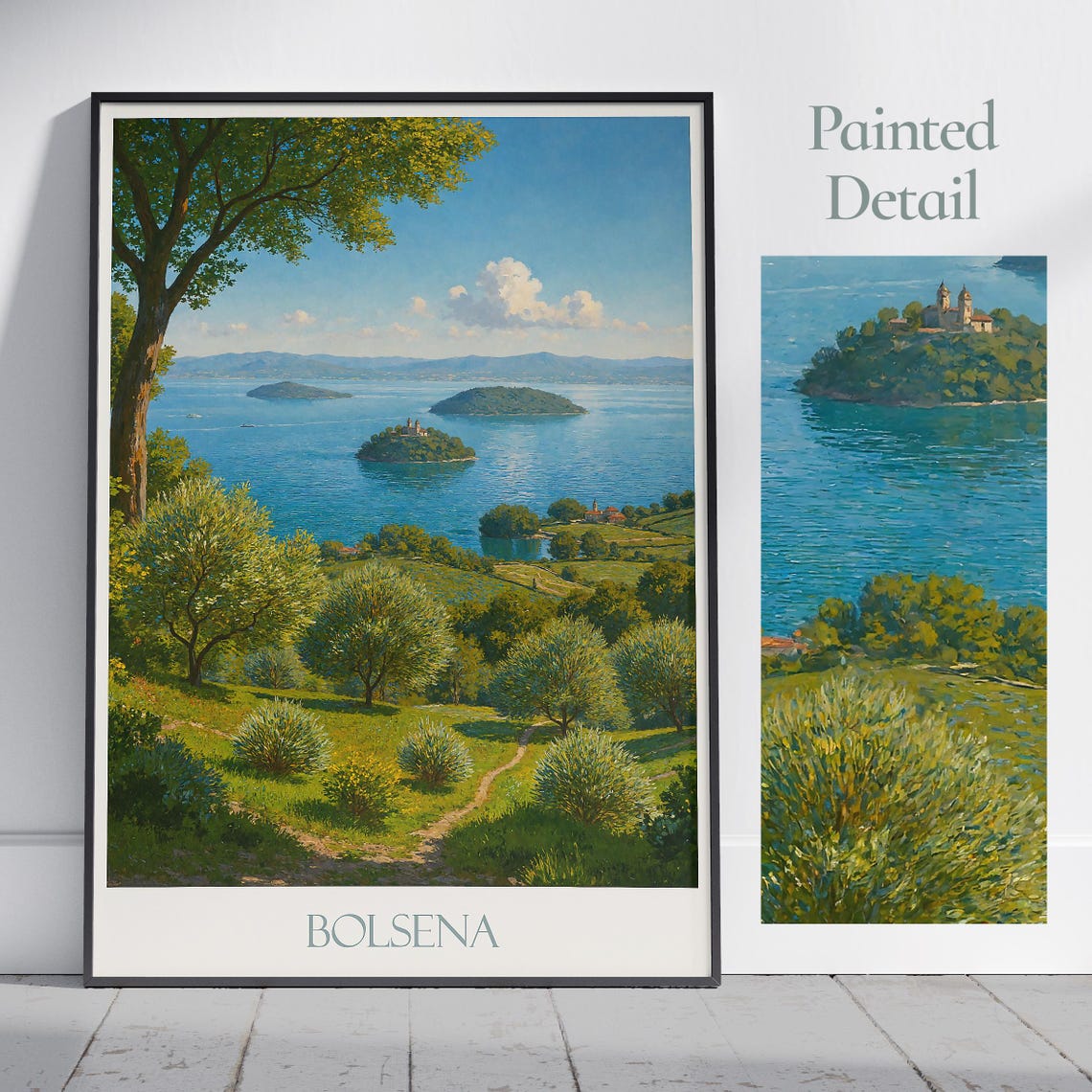 Lake Bolsena Italy Islands Scenic Lakeside View Painted Poster