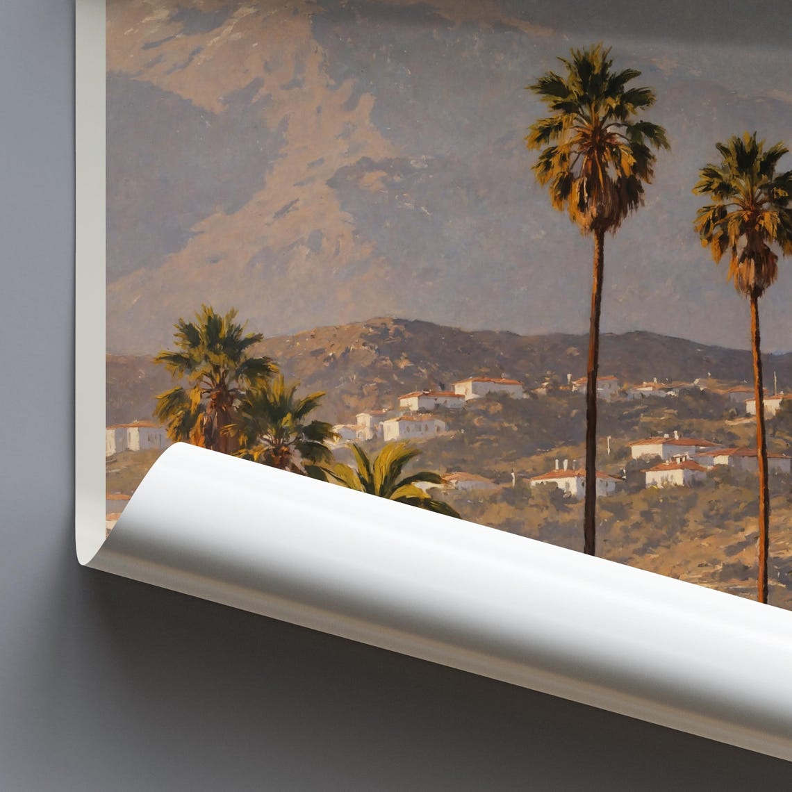 Santa Barbara California Palms Mountains Spanish Style Painted Poster - Image 3