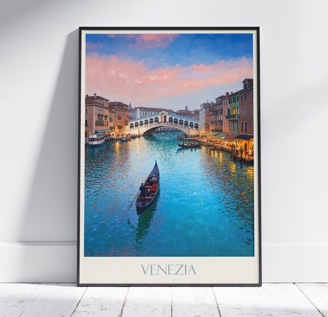 Venezia Italy Rialto Bridge Grand Canal Gondola Sunset Art Poster