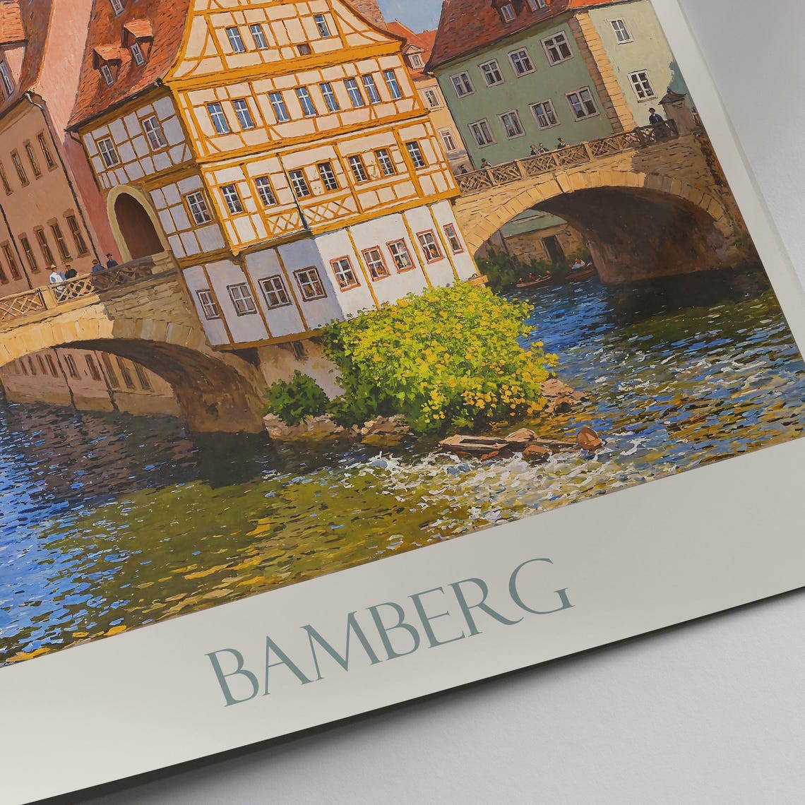 Bamberg Germany Historic Town Hall River Bridge Painted Poster - Image 3