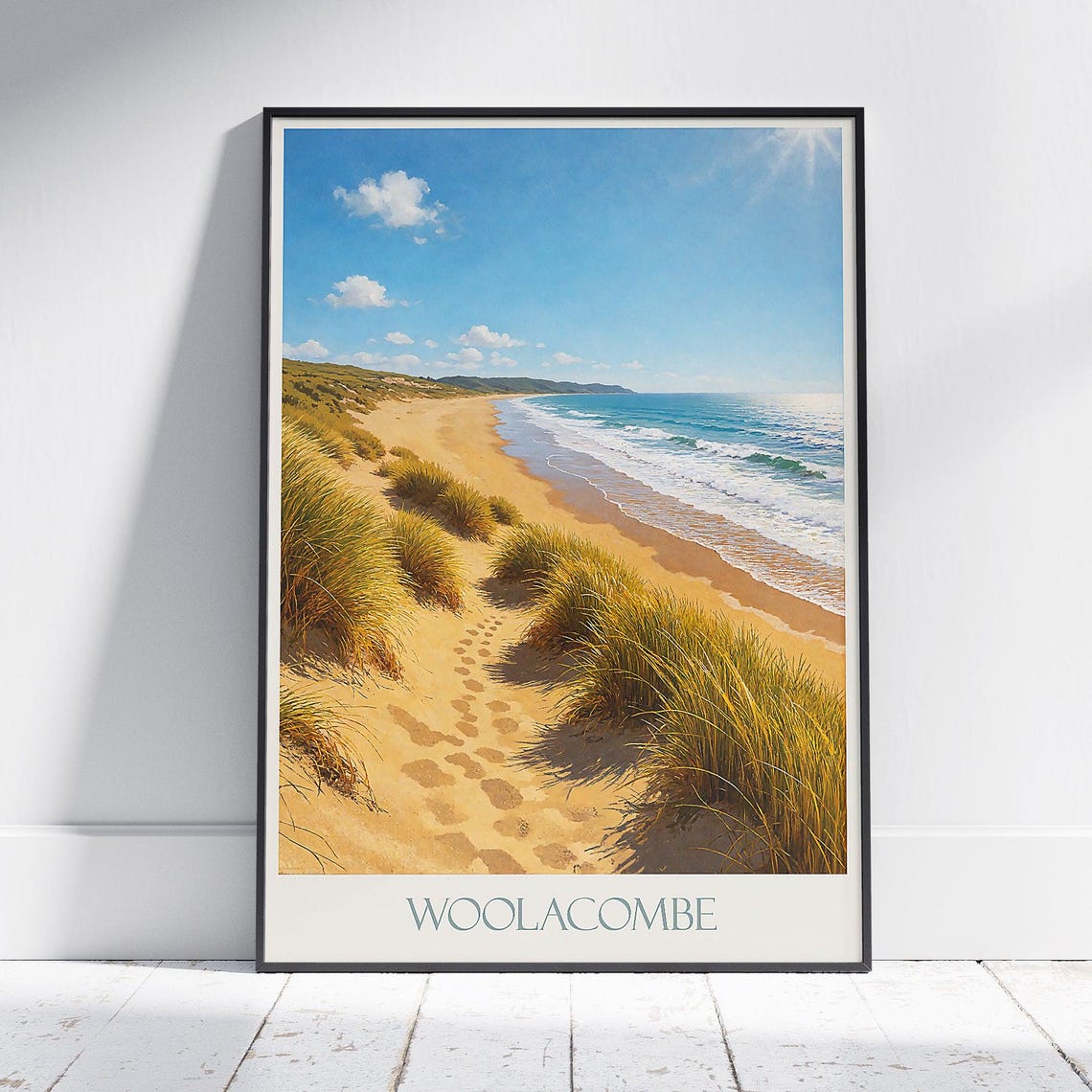 Woolacombe Beach Devon Golden Dunes Seaside Vintage Travel Art Poster