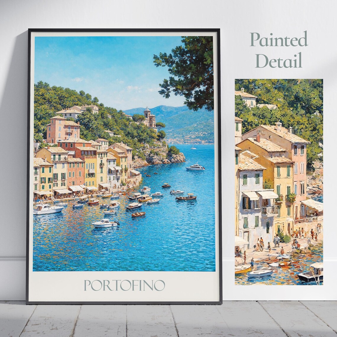 Portofino Italian Harbor Colorful Houses Boats Painted Travel Poster