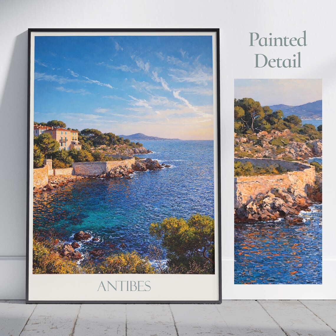 Antibes Scenic French Riviera Coastal Villa and Rocky Shore Poster