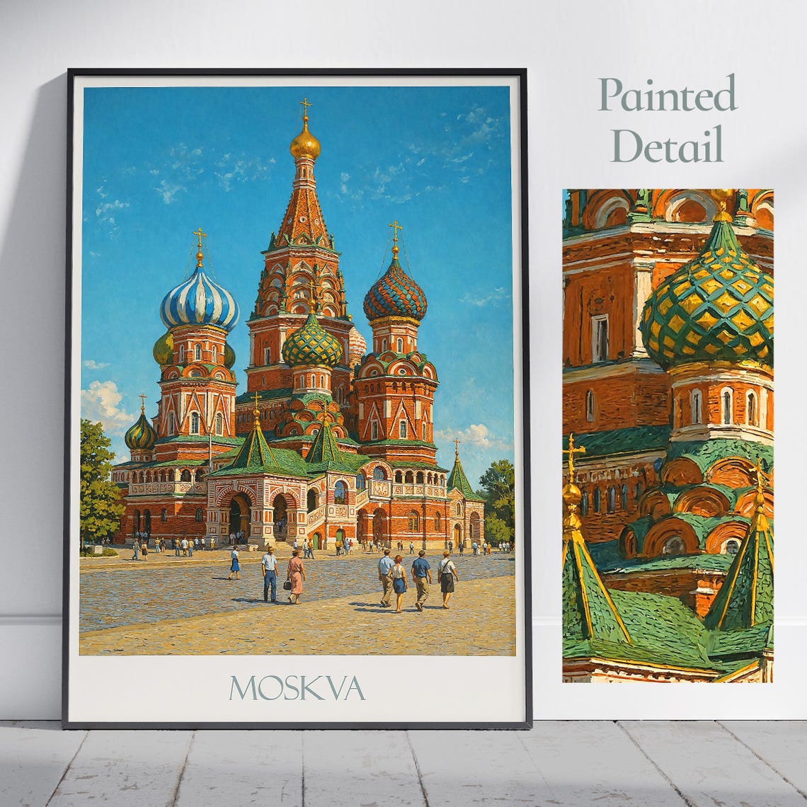Moskva Russia St Basils Cathedral Painted Poster Red Square Art