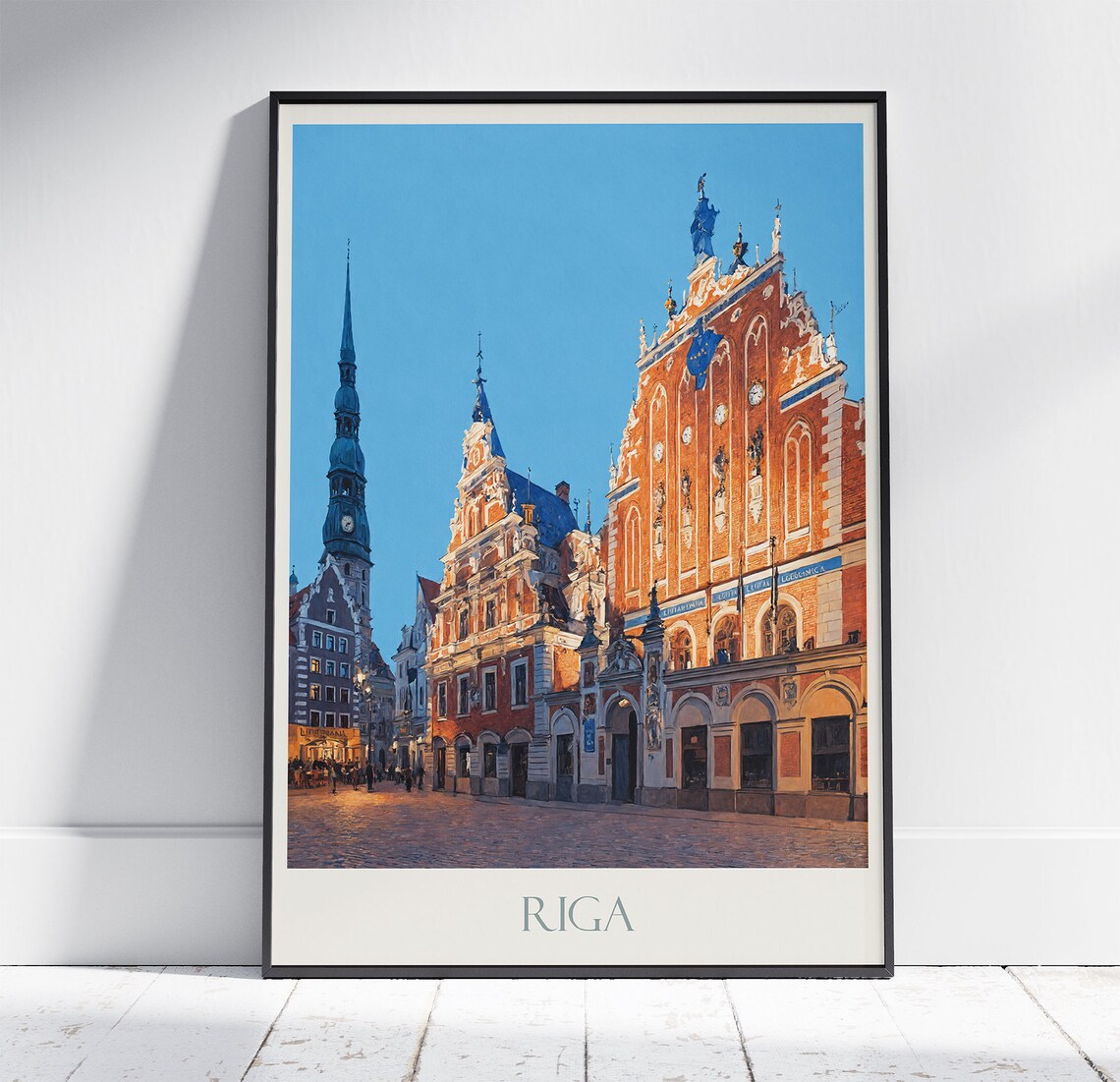 Riga Old Town Dusk Painted House of Blackheads Latvia Scene Poster