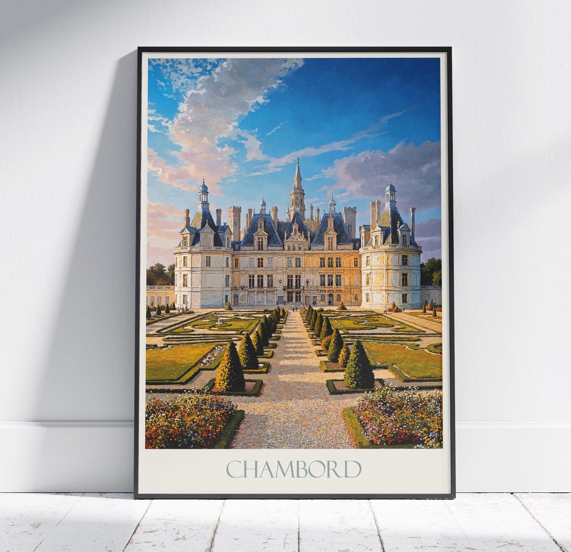 Chambord Loire Valley Painted Chateau Gardens And Grand Facade Poster