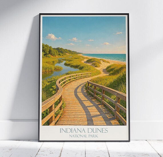 Indiana Dunes National Park Boardwalk Lake Michigan Beach Travel Poster