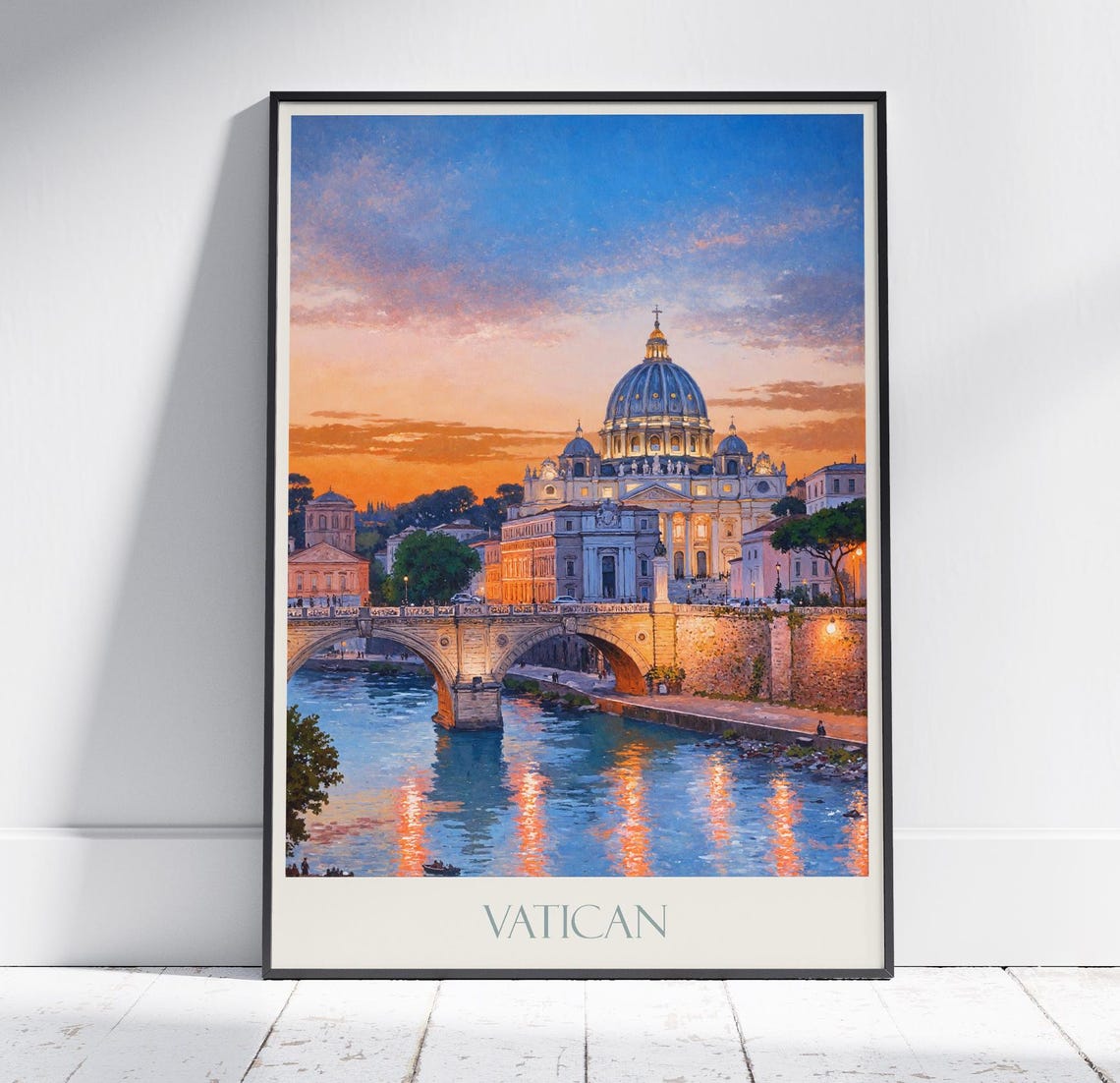 Vatican St Peters Basilica Sunset Rome Painted Travel Poster