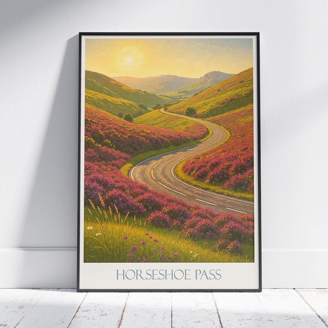 Horseshoe Pass Wales Sunset Heather Moor Winding Road Poster