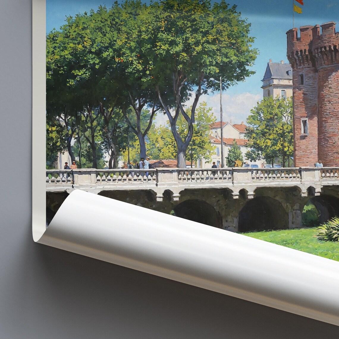 Perpignan France Historic Red Brick Tower Canal Town Art Poster - Image 2