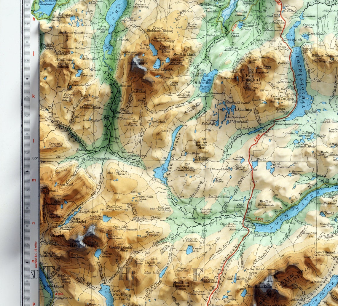 Caithness Scotland Vintage Atlas Style Shaded Relief Map Poster - Image 3