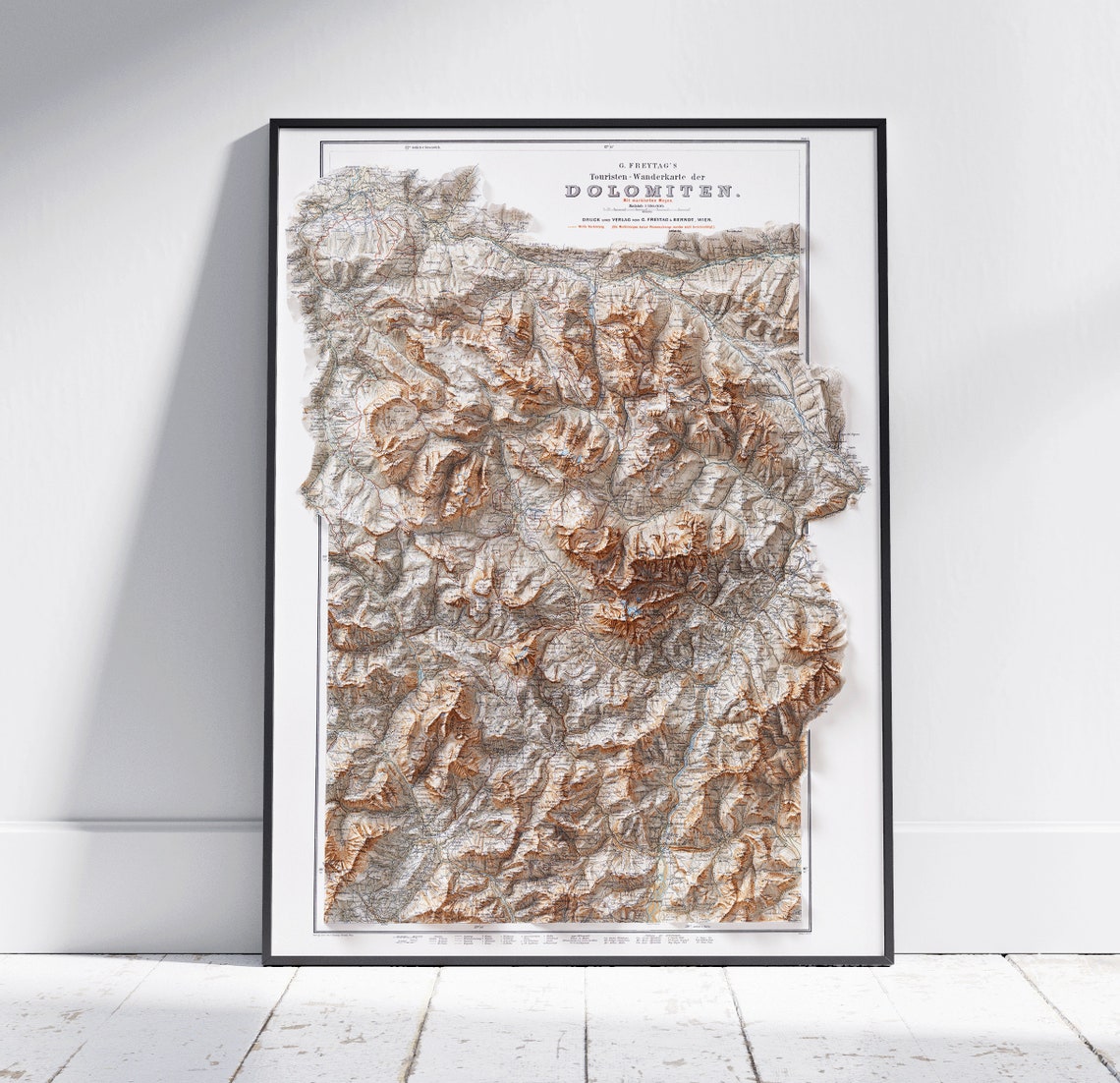 Dolomites Italy Vintage Freytag Shaded Relief Map Art Poster
