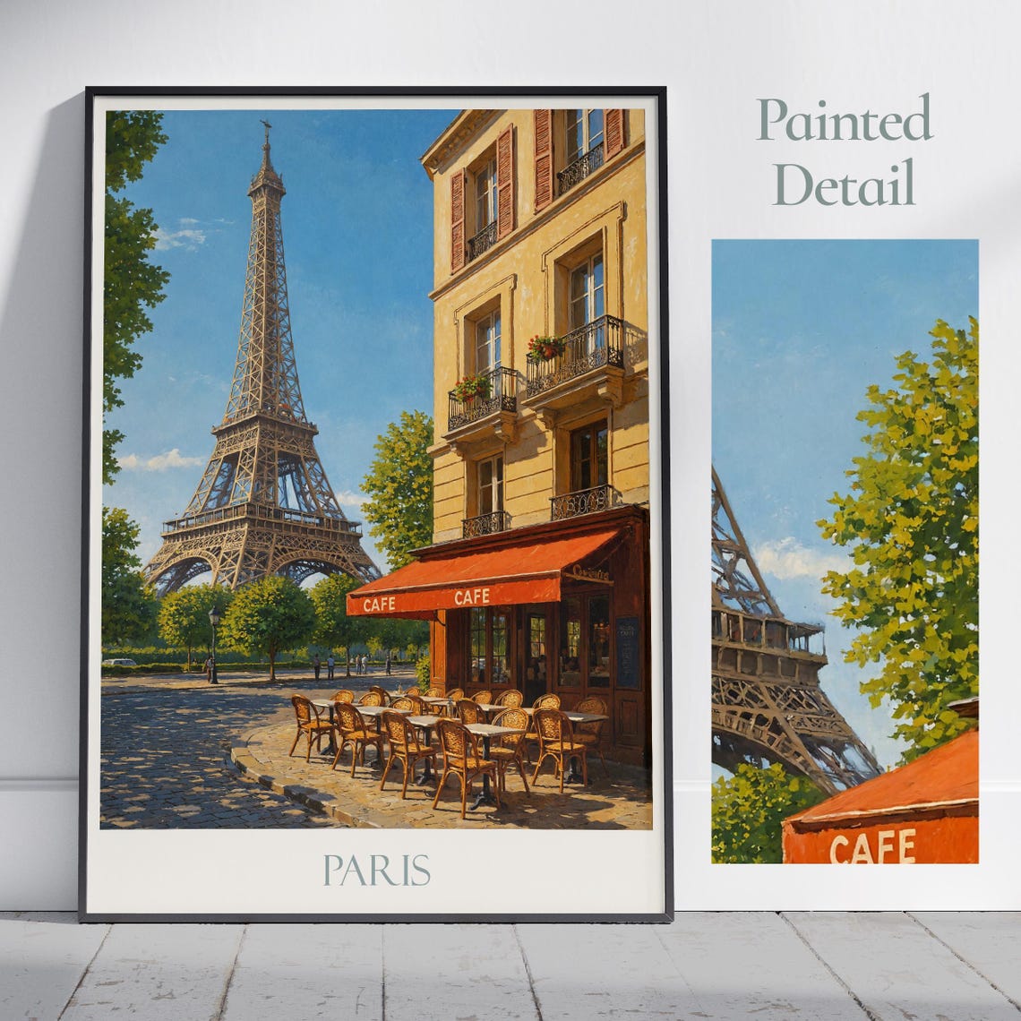 Paris Eiffel Tower Street Cafe Terrace Painted Travel Poster